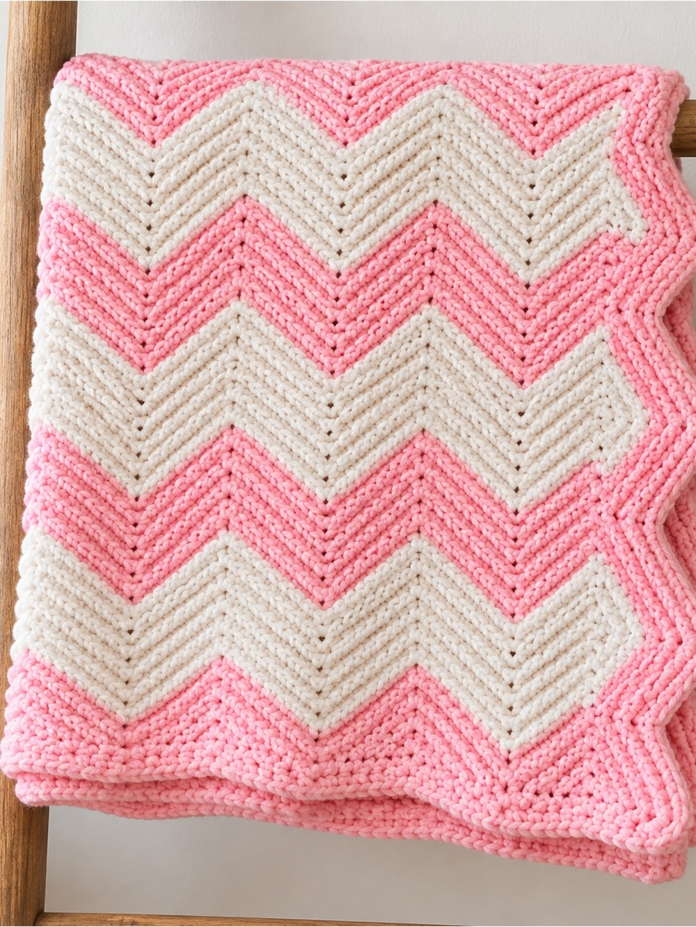 Pink & Cream Chevron Knit Throw Blanket by